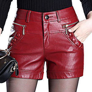 Shorts en cuir pour femmes automne hiver PU Sexy Shorts taille haute décontracté droit mince taille haute court femmes Shorts grande taille - Product Image 1