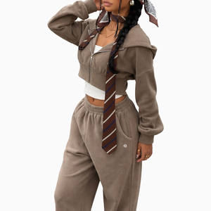 Ensemble de sweat-shirt à capuche en polaire zippé et pantalon de jogging décontracté pour femmes, taille élastique, streetwear décontracté pour la vente en gros - Product Image 3