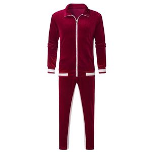 Men's <b>Red</b> Velvet 100% Polyester Tracksuit Full Zip Stand Collar Casual Jogging <b>Suit</b> Solid Color Quick Dry Lightweight Autumn - Product Image 2