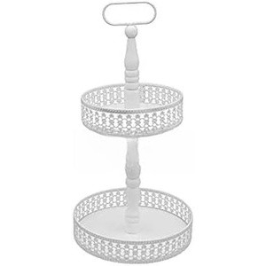 Support à gâteau élégant à 2 étages en métal blanc, design durable et élégant, haute qualité pour les mariages, les fêtes et les présentoirs de desserts - Product Image 1