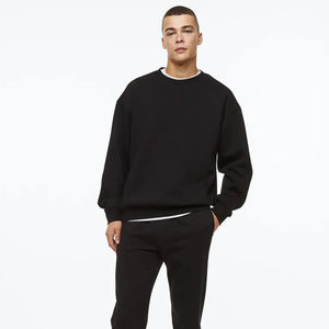 Sweat-shirt noir 350g sweat-shirt en coton polaire unisexe à manches longues surdimensionné blanc femmes sweat à col rond - Product Image 3