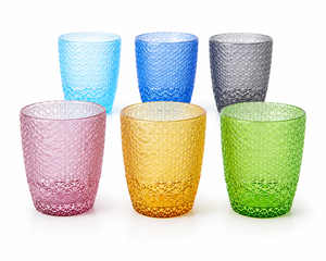 Juego de 6 vasos resistentes hechos a mano de 30 cl (10 fl oz) de vidrio multicolor moderno para bebidas frías de Excelsa - Product Image 1