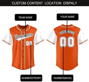 Maillot de baseball orange personnalisable-Uniforme de sport boutonné avec nom et numéro pour hommes et femmes à prix compétitif - Product Image 4