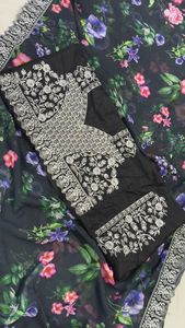 Sari en Georgette Légère à Motif Floral Imprimé Numérique, Style Élégant, Brodé de Paillettes, en Soie Respirante, pour Adultes, Style Ethnique - Product Image 3
