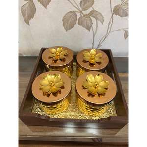 Juego de tarros y botes de lujo, bandeja de almacenamiento de MDF de lujo real, boda, Diwali, ocasión, regalos de devolución, tarros de contenedor de Dyrfruits de Metal - Product Image 4