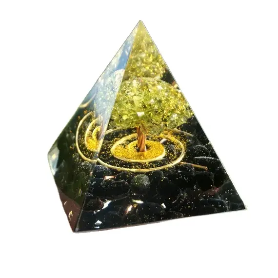 Piramida Orgone 75 mm piramida pohon Obsidian hitam piramida buatan tangan grosir kristal dari kristal Amayra ekspor