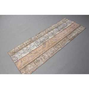 Vintage Turkish <b>Wool</b> Runner Rug 22x5.9 ft (66x181 Cm) <b>Brown</b> Patchwork Design with Latex Backing - Product Image 4