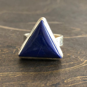 Designer Vintage Statement <b>Ring</b> (10.1 Grams) Lapis Gemstone Bezel Set in Gold Plated <b>Titanium</b> and Alloy Gift - Product Image 1