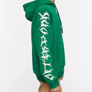 Custom <b>Men's</b> Heavyweight 100% Cotton <b>Hoodie</b> with Drawstring <b>Green</b> Embroidery Print Pattern Casual for Winter - Product Image 5