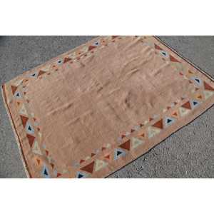 Alfombra turca Vintage tradicional Beige 4'9 \ "X 6 '1 \" Diseño de retazos lana viscosa Material látex respaldo para dormitorio pasillo - Product Image 4