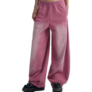 Fabricante de pantalones de chándal, pantalones de chándal lavados vintage de peso pesado personalizados, pantalones Unisex de pierna ancha holgados de calle alta - Product Image 1