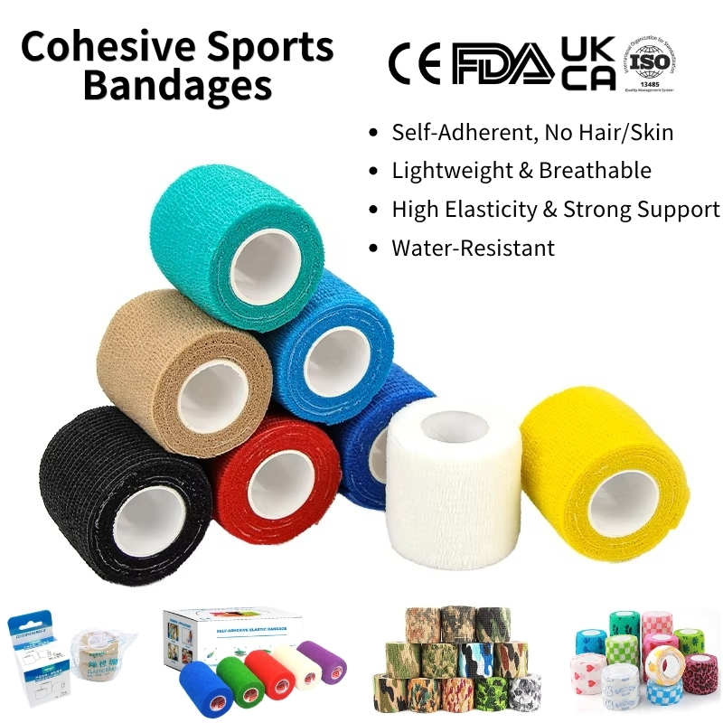 Custom Logo Printed Self-Adhesive Bandage Cohesive Bandage Wrap Sock Wrap Elastic Sports Bandages for Football Soocer