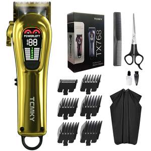 Kit de tondeuse à cheveux professionnelle sans fil et avec fil, rechargeable, lame en acier doré, pour le rasage et la coupe de la barbe - Product Image 1