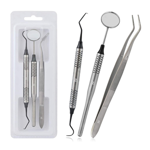 Manual Stainless Steel Dental Examination <b>Set</b> 3 Pcs Basic Diagnostic Kit with Packing Case <b>Mirror</b> Explorer & Tweezer - Product Image 2