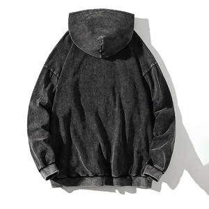 เสื้อฮู้ดดี้ผู้ชายลายพิมพ์สไตล์วินเทจแบบกำหนดเอง ล้างสีแบบแอซิด ลายเรียบ สวมใส่สบาย เหมาะสำหรับฤดูหนาว ราคาขายส่ง - Product Image 2