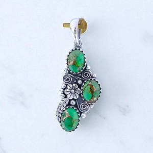 Impresionantes colgantes finos de plata con piedras preciosas turquesas de cobre verde, colgantes finos de plata al por mayor, joyería fina - Product Image 2