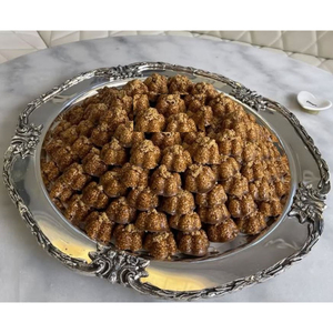 Plateau exclusif en métal argenté marron avec poignées florales dorées Plateau à dessert au chocolat Plateau à chocolat décoratif pour événements - Product Image 6