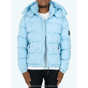 Bleu Hommes Bubble Puffer Veste Haute Qualité Hiver Surdimensionné Amovible À Capuche Designer Puffy Manteau en vente entière Taux OEM - Product Image 1