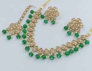 ÚLTIMO ANTIGUO MOTIPEARL & DROP COLLAR GARGANTILLA CHAPADO EN ORO A LA MODA CON CONJUNTO DE PENDIENTES MANGTIKKA Y CONJUNTO DE JOYERÍA MUJER - Product Image 3