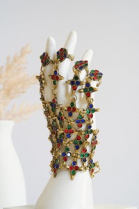 Collier ras du cou afghan Kuchi ultra long et exquis avec des pierres de formes colorées vibrantes, filigranes argentées artisanales complexes - Product Image 2