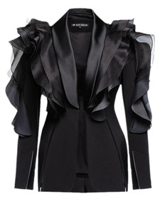 Chaqueta Casual con Volantes de Malla para Mujer, Solapa, Manga Larga, Estilo Holgado, Primavera Otoño 2025 - Product Image 2