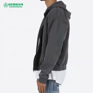เสื้อฮู้ดซิปทรงโอเวอร์ไซส์ ผ้าฝ้ายเฟรนช์เทอร์รี่ 100% สตรีทแวร์ หนัก 300 กรัม แห้งเร็ว ระบายอากาศดี สีดำ - Product Image 5