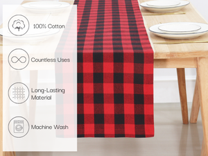 Chemin de table à carreaux en buffle classique 100% coton 14x108 pouces Design à carreaux de ferme moderne rouge noir pour le printemps été - Product Image 2