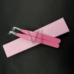 Pince à épiler d'extension de cils en forme de coeur pour botte mince à 90 degrés Logo personnalisé Pointe pointue en acier inoxydable durable Couleur rose - Product Image 4