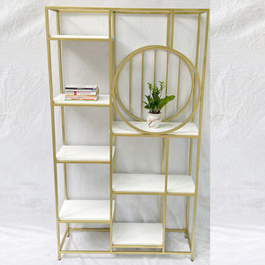 KTB68097 Geometric Shape Modern Pattern Decorative Shelf with Iron Frame and Wooden Top for Living Room <b>Storage</b> - Product Image 6