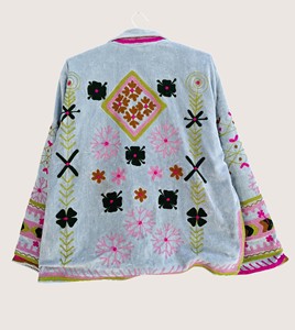 Abrigo de Lana Bordado Estilo Bohemio para Mujer, Talla Grande, Manga Larga, Cuello Redondo, Patrón Suzani, Hecho a Mano, Frente Abierto, Largo, Invierno, Ecológico - Product Image 2