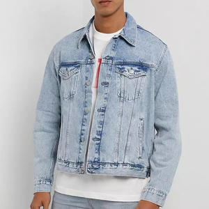 Wholesale OEM Custom Fashion Casual <b>Light</b> Wash Blue Vintage Boxy Denim <b>Jackets</b> for Men - Product Image 1