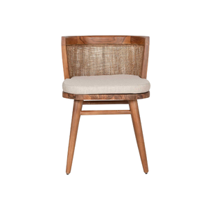 Modern Teak <b>Rattan</b> <b>Dining</b> <b>Chair</b> with Rounded Wooden Back Frame Woven <b>Rattan</b> Panel Thick Seat Cushion for Apartment Use - Product Image 2