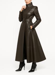 Manteau long en cuir véritable pour femme avec ceinture, coupe ajustée, veste d'hiver - Product Image 5