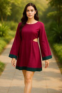 Robe élégante en polyester bordeaux, une pièce, pour les occasions décontractées et semi-formelles, avec une coupe confortable, disponible en tailles M, L, XL, XXL - Product Image 6