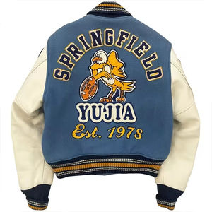 OEM personalizado de los hombres de la Universidad de béisbol Varsity chaqueta bordado Stand Collar de cuero mangas Retro Letterman estilo Bombardero - Product Image 2