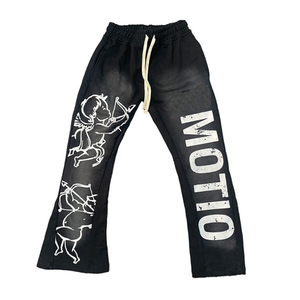 Pantalon de survêtement évasé moyen de haute qualité personnalisé pour hommes pantalon de survêtement décontracté lavé à l'acide Patchwork strass dentelle Accent taille élastique - Product Image 1