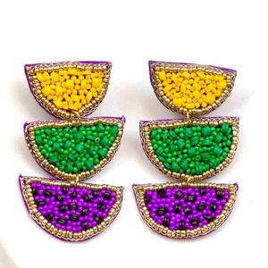 Pendientes bordados de cuentas de semillas estilo Mardi Gras hechos a mano para niñas, colgantes de moda, piedra de fiesta para celebraciones navideñas - Product Image 2