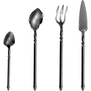 Ensemble de 4 couverts en acier inoxydable fourchette cuillère idéal pour la cuisine de table usage domestique couleur noire couverts poignée de concepteur - Product Image 1