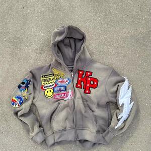 เสื้อมีฮู้ดสำหรับผู้ชายผ้าคอตตอน100% พลอยเทียมแบบกำหนดเอง450 GSM มีซิปหน้าเต็มหน้า - Product Image 2