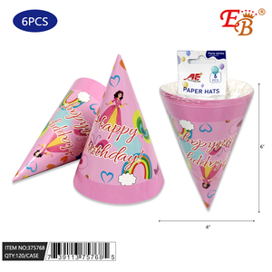 Juego de 6 uds. De sombrero de cono de papel de princesa con personaje a rayas para niños, ocasiones informales y navideñas hechas de poliéster, 120 uds/CS - Product Image 1