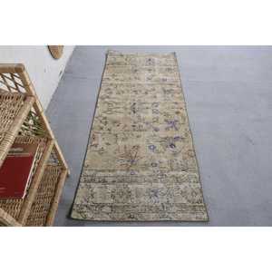 2.6x6.5 ft <b>Rug</b>, Vintage Turkish <b>Runner</b> <b>Rug</b>, Beige Wool <b>Rug</b> - Product Image 1