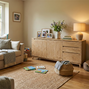 Modern Eco-Friendly <b>Wooden</b> <b>TV</b> Stand Sideboard Solid Oak Rubberwood MDF 2 Drawers 2 Compartments Living Room Furniture Made - Product Image 2