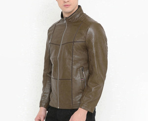 2026 New Arrival <b>Men's</b> High Quality Custom Genuine Cow Skin Leather Stand Collar <b>Jacket</b> <b>Winter</b> Coat with Coating - Product Image 6