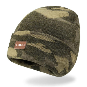 Beanie <b>Caps</b> for <b>Men</b> Women Green Camo Design Beanies Skull <b>Caps</b> Cuffed Winter Hat Beanie With Custom Logo - Product Image 3