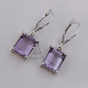 Boucles d'oreilles pendantes octogonales en améthyste rose en argent sterling 925 - Product Image 1