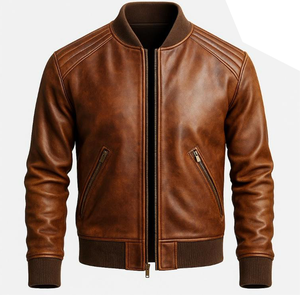 Blouson en cuir unisexe tendance et personnalisé pour l'hiver, avec col montant et logo frontal, chauffant - Product Image 5