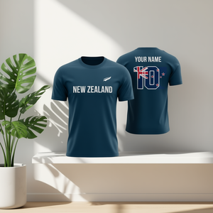 Set di Maglie da Calcio Ispirate alla Nuova Zelanda con Nome e Numero Personalizzabili, Maglie Blu Navy per Tifosi - Accessori Personalizzabili - Product Image 3