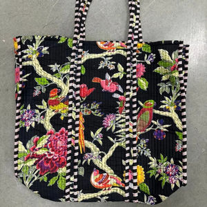 Bolso de compras de algodón acolchado de diseñador indio con hermoso estampado de pájaro, bolso de mano Reversible Popular de verano, accesorios de moda - Product Image 1