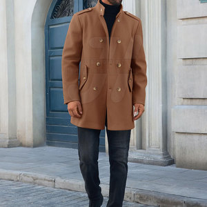 Manteau long décontracté pour hommes, coupe confortable et chaud en tissu de laine, style coupe propre - Product Image 5