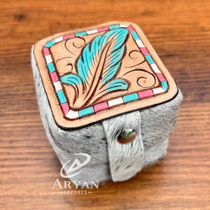 2025 Wholesale Jewelry Boxes for Women's and Girls Hand-<b>Tooled</b> Cowhide <b>Leather</b> Jewelry Organizer and Portable Ring Storage Case - Product Image 1